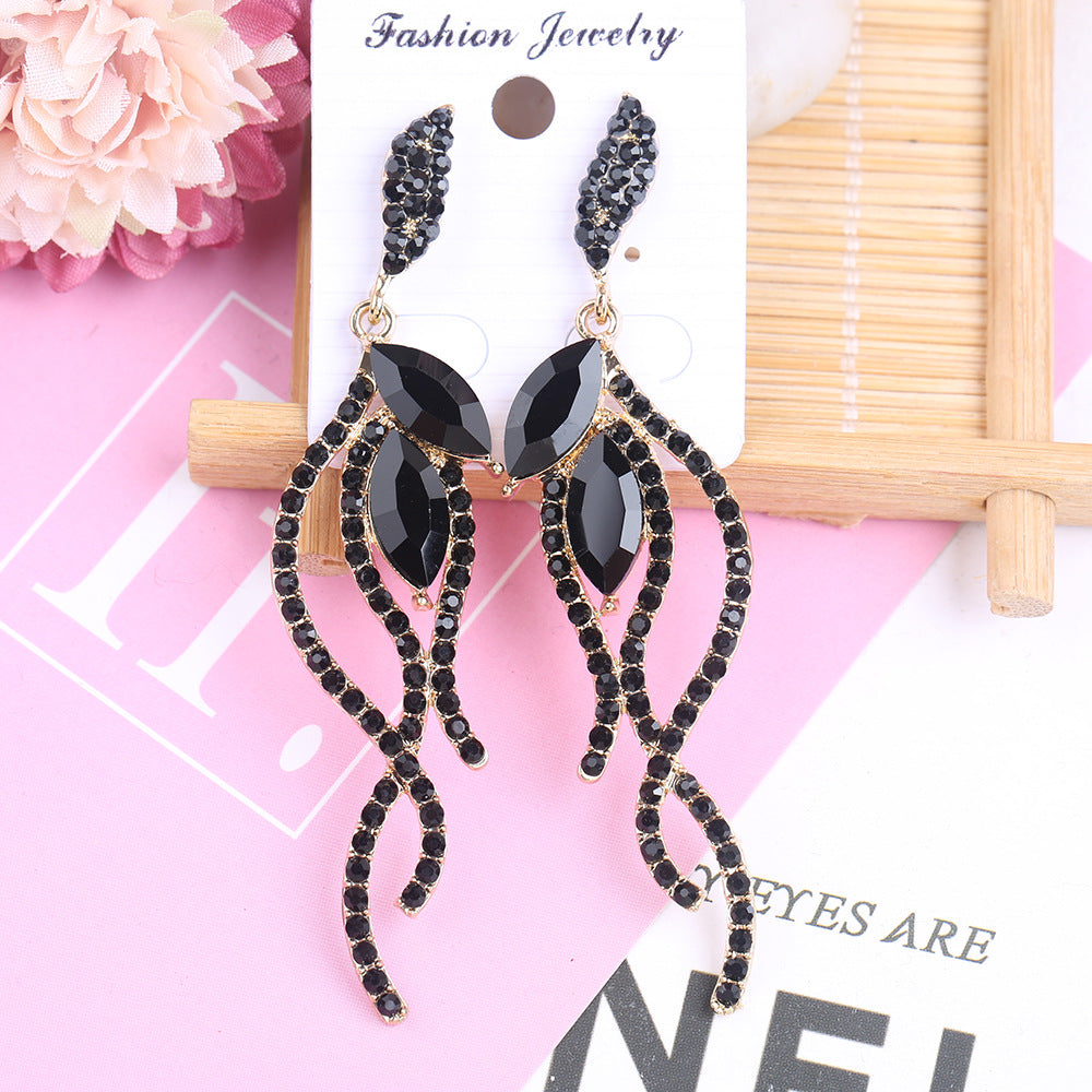 Wholesale Rhinestone Steel Needle Tassel Hollow Symmetry Earrings